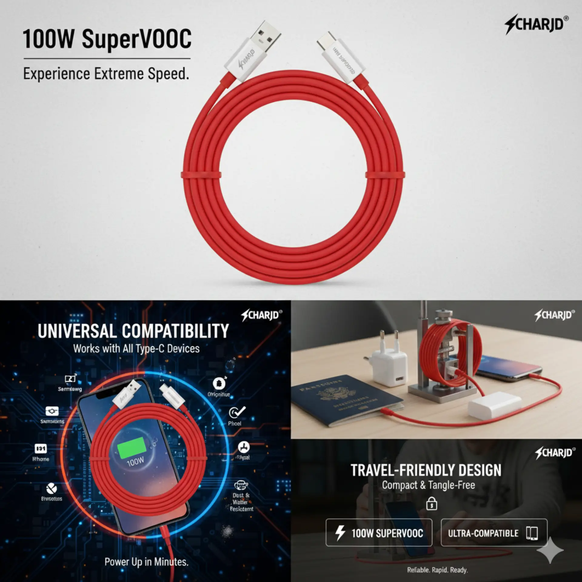 CHARJD 100W SuperVOOC Fast Charging Type-C Cable - 1m - Image 3
