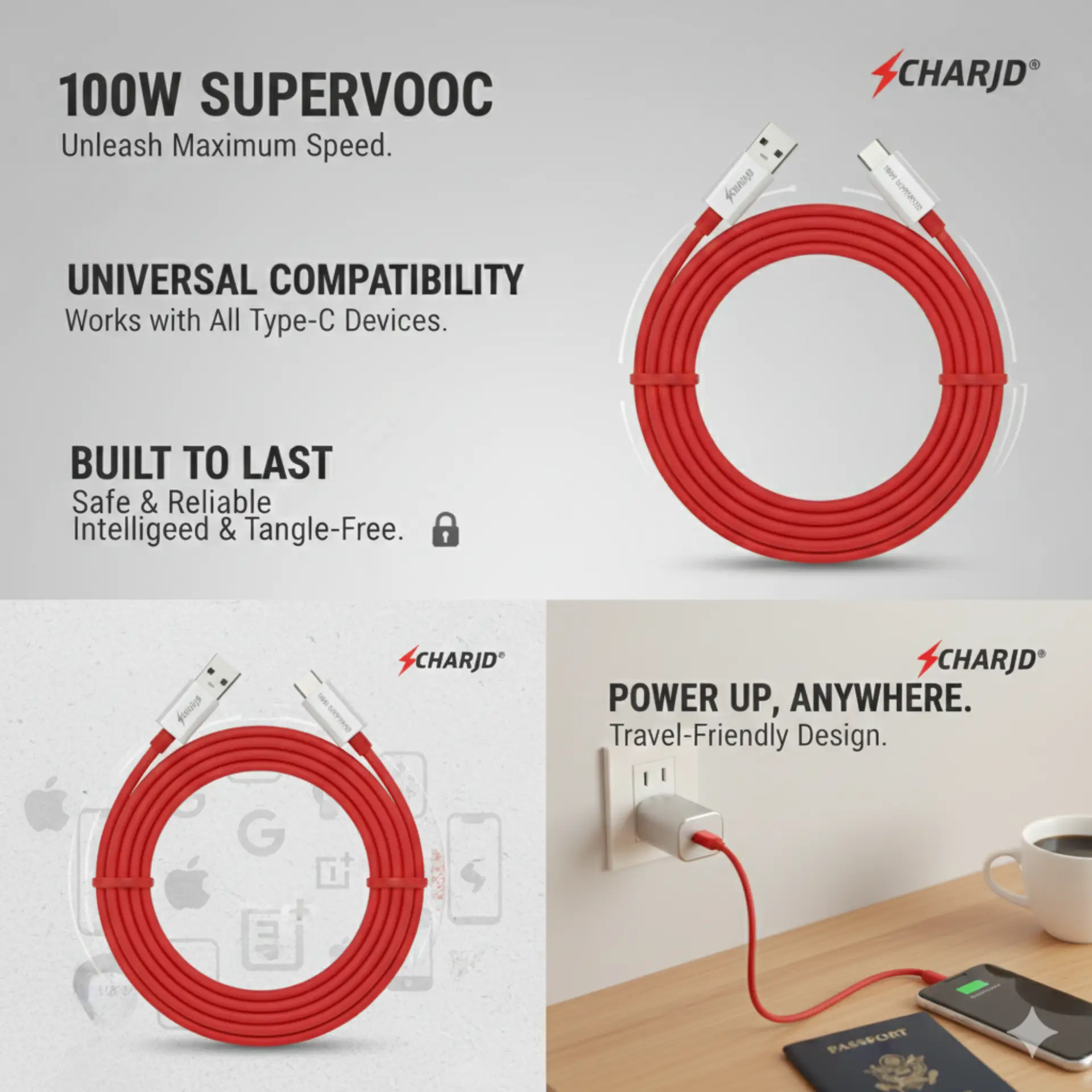 CHARJD 100W SuperVOOC Fast Charging Type-C Cable - 1m - Image 5